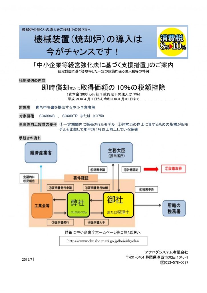 中小企業等経営強化法に基づく支援措置について アナログシステム有限会社